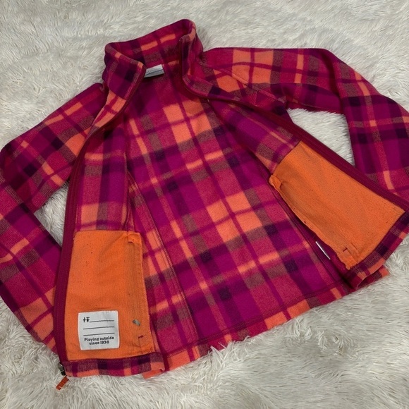 Columbia Girls Benton Springs™ Fleece jacket Pink & Orange plaid medium 10/12 - Picture 6 of 11